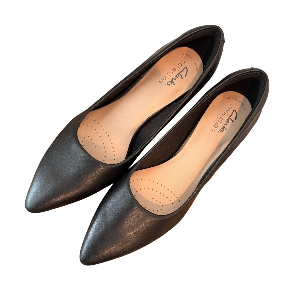 Clarks Linvale Jerica Black Leather Pointed Toe Kitten Heel Pumps Women 8M -NWOB - Picture 1 of 8